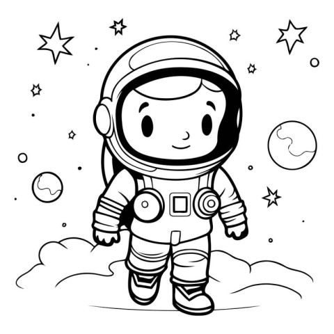 Cute astronaut on the moon. Vector illustration for coloring boo