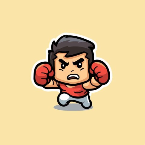 Angry Boxer Cartoon Mascot Character Vector Icon Illustration