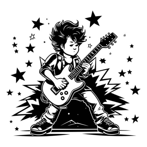 Vector illustration of a boy playing the electric guitar. Rock s