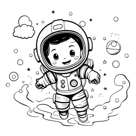 Cute cartoon astronaut in outer space. Vector illustration for c