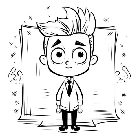 Black and White Cartoon Illustration of Businessman or Teacher C