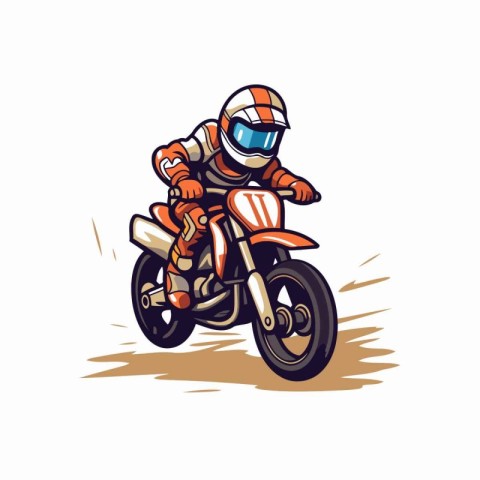 Racing motorcyclist on motorcycle vector illustration. Cartoon s