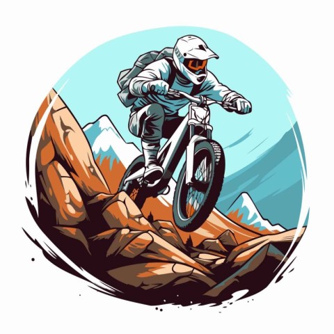 Mountain biker on the rocks. Vector illustration of a mountain b