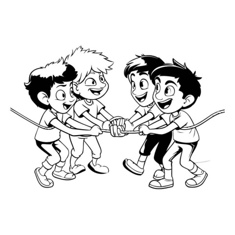 Illustration of Stickman Kids Pulling a Rope on White Background