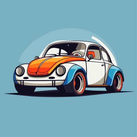 Retro car on a blue background. Vector illustration in cartoon s