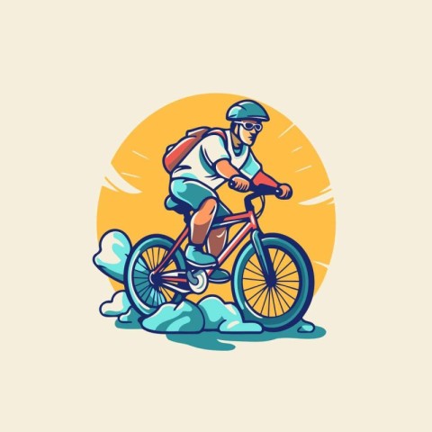 Cyclist riding a bike on the beach. Vector illustration.