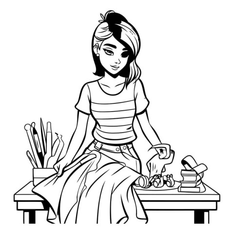 Beautiful woman doing manicure in beauty salon. Vector illustrat