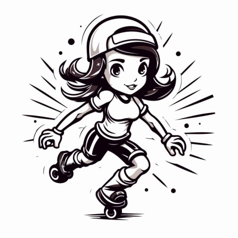 Vector illustration of a girl on roller skates. Skateboarder.