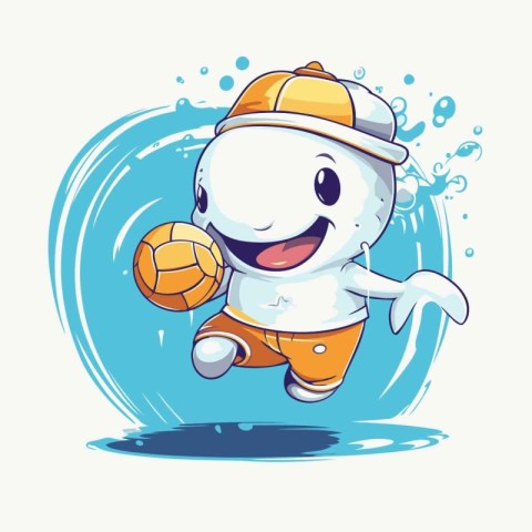 Illustration of a Cute Cartoon Snowman Playing Volleyball