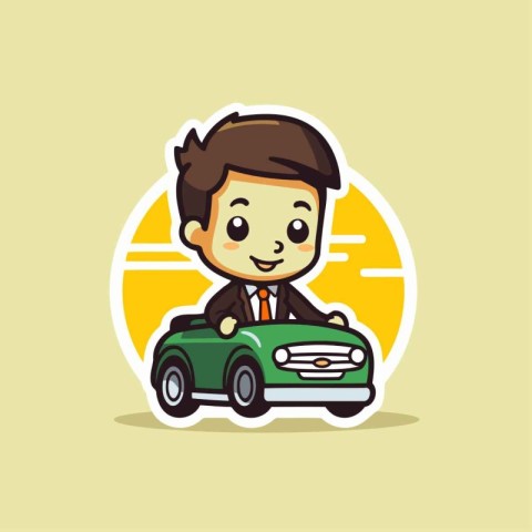 Businessman Car Cartoon Vector Icon Illustration. Flat Design St