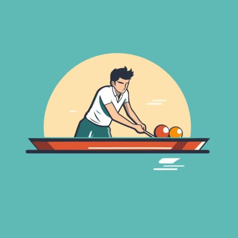 Man playing billiards on a boat. Flat design vector illustration