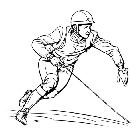 Vector illustration of a skier running on the track. Sketches.