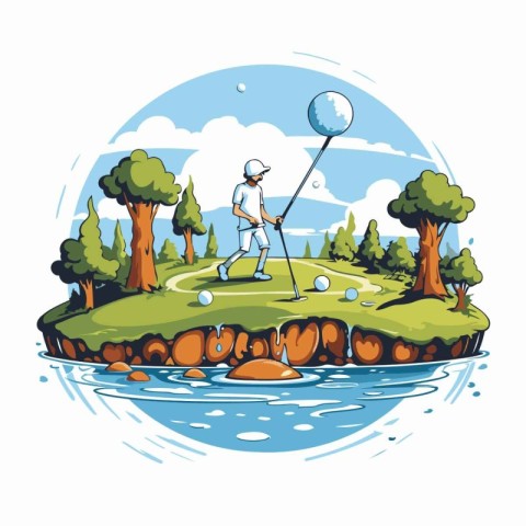 Golfer on the golf course. Vector illustration of a golfer playi