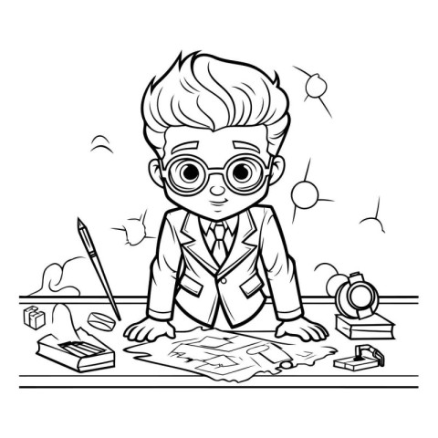 Coloring book for children: Boy in school uniform and glasses. V