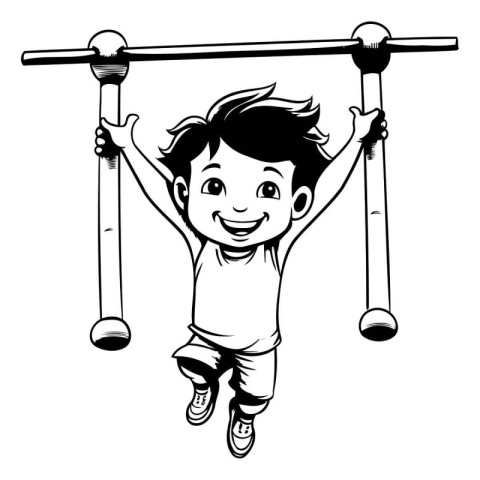 Vector illustration of a boy doing pull-ups on a horizontal bar