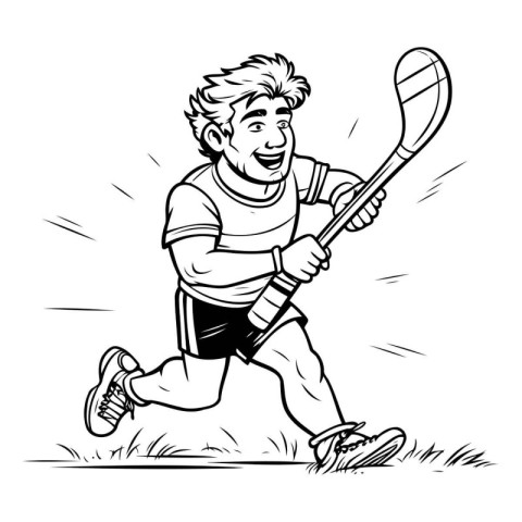 illustration of a hockey player running with a hockey stick and