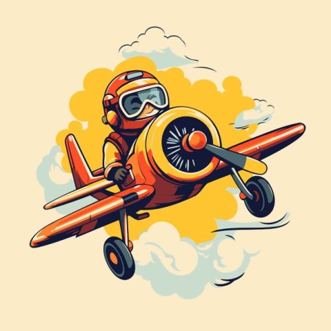 Cartoon pilot with airplane. Vector illustration of a cartoon pi