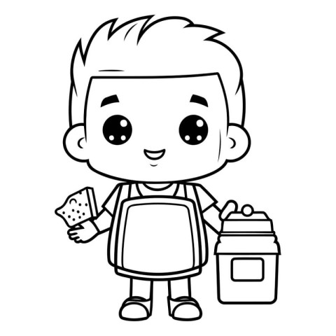 Boy with apron and kitchen utensils vector illustration graphic