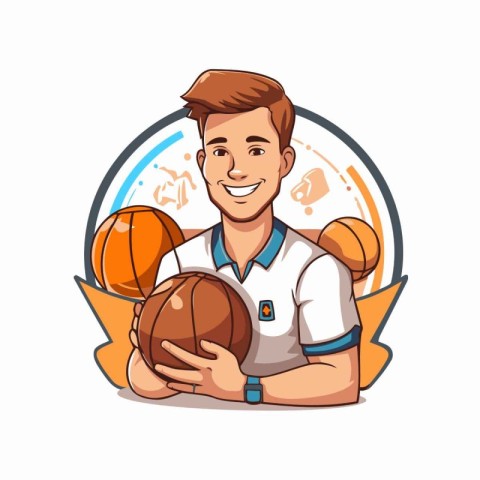 Basketball player with ball. Vector illustration in cartoon styl