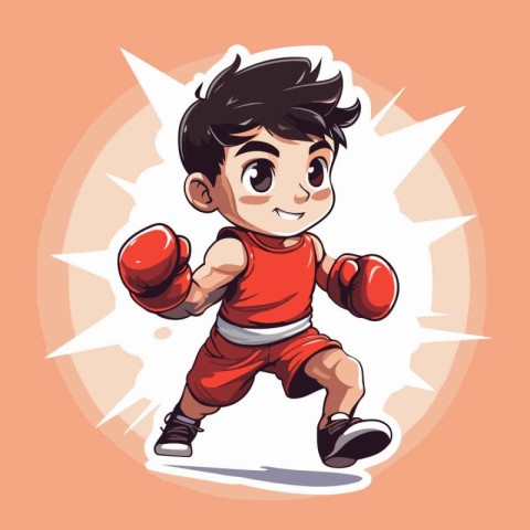 Cartoon boxer boy. Vector illustration of a sportsman in red box