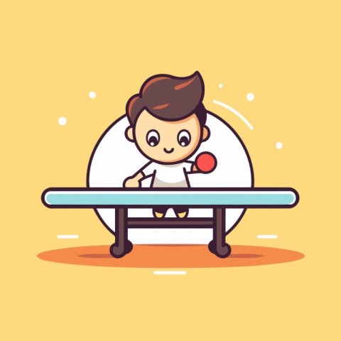 Cute boy playing table tennis. Flat design style vector illustra