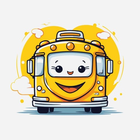 Cute school bus cartoon character. Vector flat design illustrati