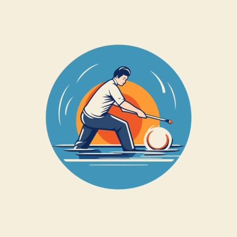 Golf player hits the ball. Vector illustration in retro style.