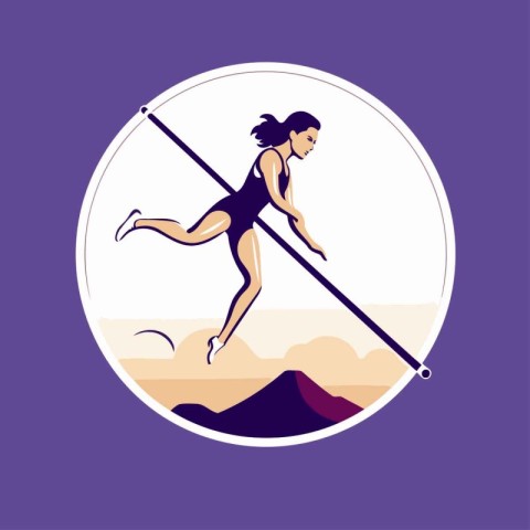 Sporty woman jumping on a rope. Flat style vector illustration.