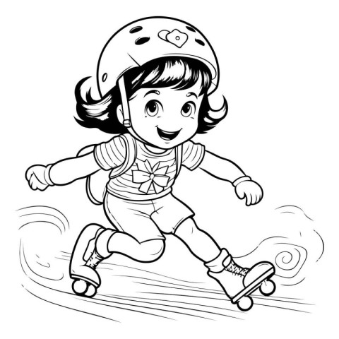 Little girl on roller skates. Vector illustration for coloring b