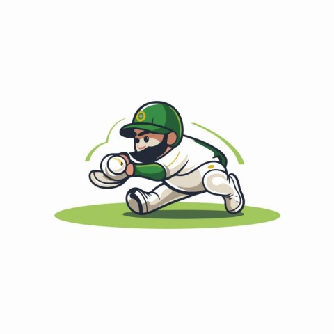 Cricket player in green uniform and helmet with ball. Vector ill