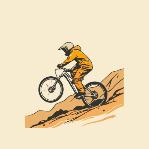 Mountain biker riding on a mountain bike. Vector illustration.