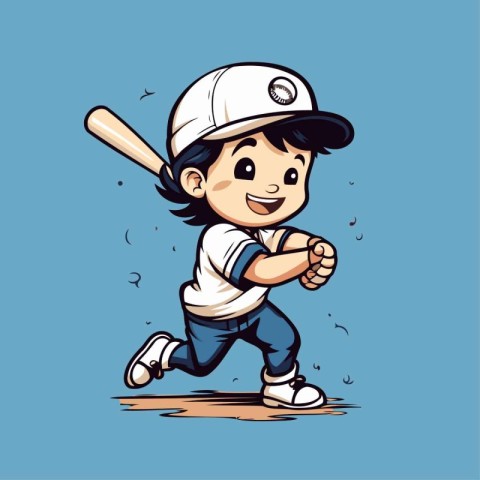 Cartoon boy playing baseball. Vector illustration of a child pla