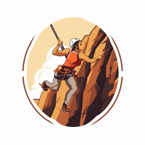 Rock climber on a cliff. Vector illustration in cartoon style.