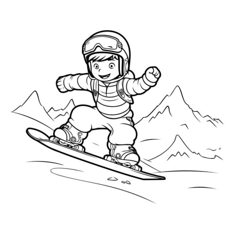 Snowboarder in helmet and goggles. Vector illustration. Coloring