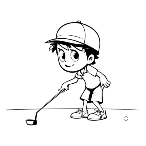 Cartoon boy playing golf. Vector illustration of a boy playing g