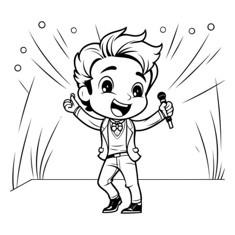 Illustration of a Kid Boy Singing with Microphone - Coloring Boo
