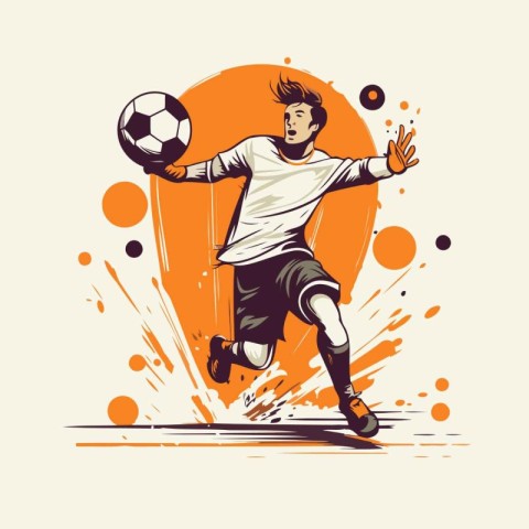 Soccer player kicking the ball. Vector illustration of a soccer