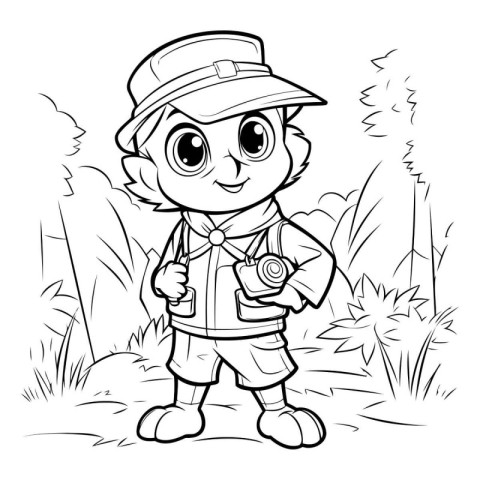 Coloring Page Outline Of Cute Boy Scout Cartoon Character.