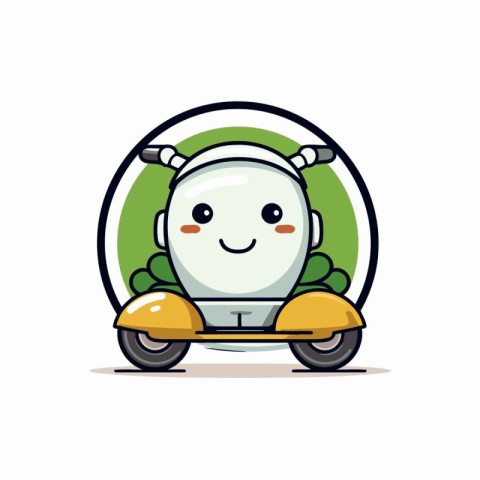 Cute robot riding a scooter. Vector cartoon character illustrati