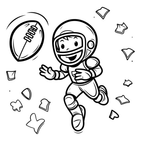 Coloring book for children: American football player. Vector ill