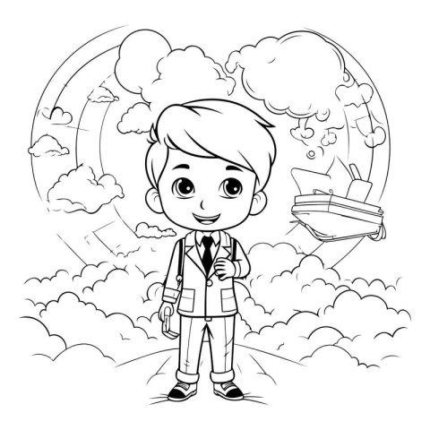 Cute little boy cartoon in the sky. Vector illustration for colo