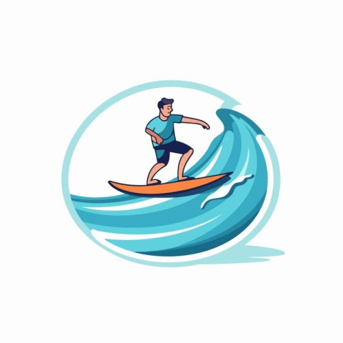 Surfer on the wave. Vector illustration in a flat style.