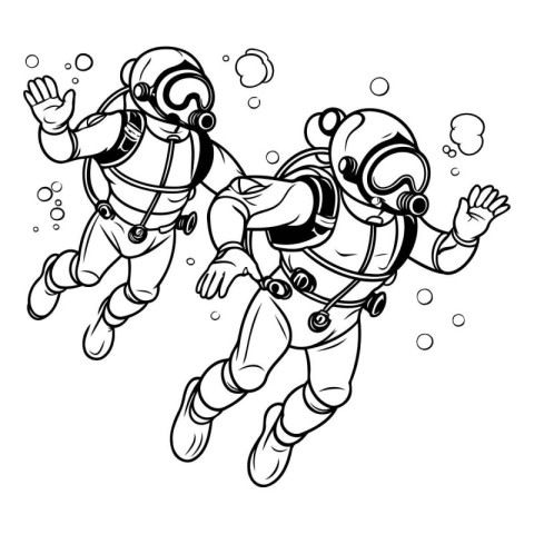 Cartoon illustration of a diver in space suit. Coloring book for