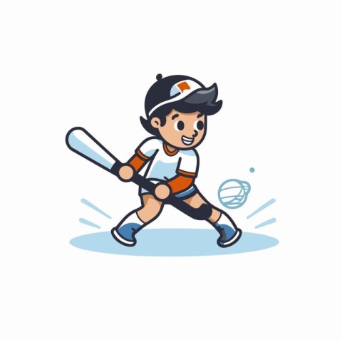 Baseball player with bat and ball vector Illustration on a white