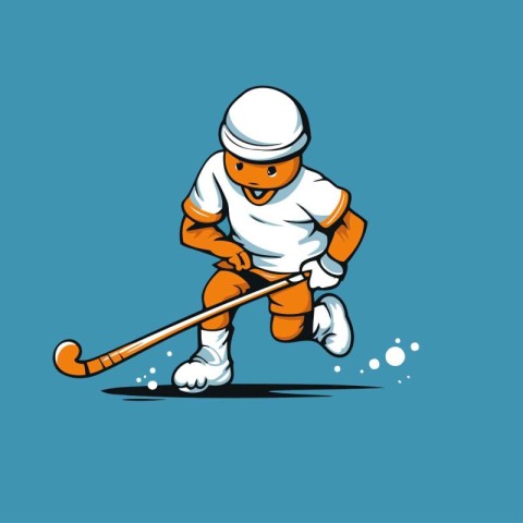 Vector illustration of a cartoon hockey player running with a st