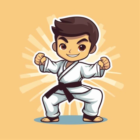 Karate boy cartoon character vector illustration. Cartoon karate