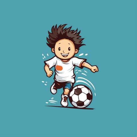 Little boy playing soccer. Cartoon character. Vector illustratio