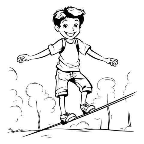 Vector illustration of a boy jumping on a skis in the park