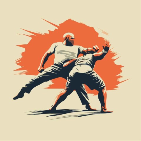 Karateial arts. Two men fighting. vector illustration.