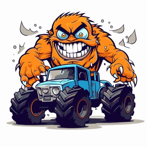 Funny monster on the road. Vector illustration of a monster.